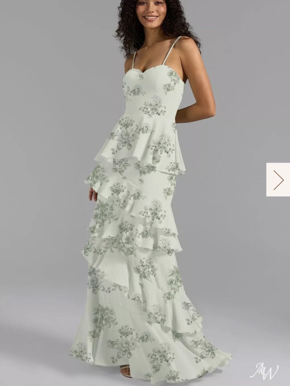 AW Levi Tiered Floral Maxi Dress in Pistachio Green Peony